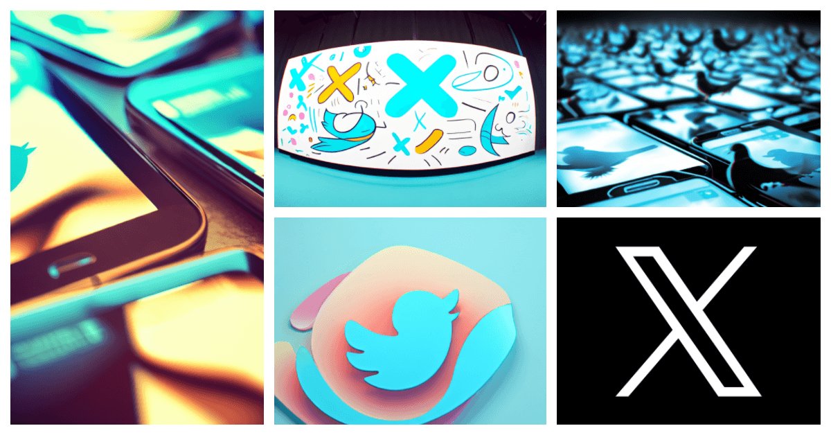 collage of different alterations of Twitter's bird logo